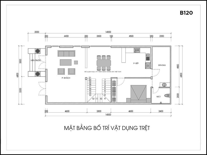 Tính diện tích đất sử dụng khi lên bản vẽ nhà 2 tầng