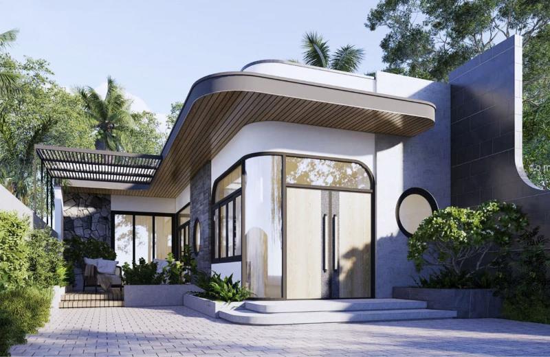 Mẫu thiết kế nhà 1 tầng đẹp hình chữ L phù hợp với khu đất không vuông vắn