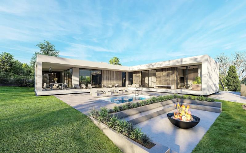 Mẫu nhà 1 tầng đẹp hình chữ L giúp đảm bảo công năng đầy đủ 