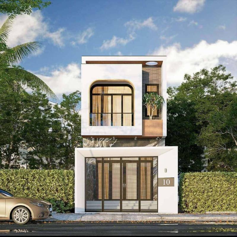 Mẫu nhà 2 tầng đẹp tối giản sẽ ưu tiên các hình khối gọn gàng, vuông vắn