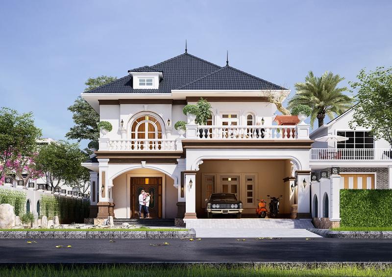 Thiết kế nhà 2 tầng theo phong cách hiện đại, màu sắc trang nhã làm tăng tính thẩm mỹ 