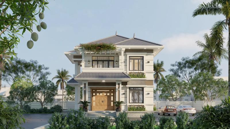 Mẫu nhà 2 tầng đẹp mái Nhật phù hợp với nhiều kiến trúc như tối giản hoặc tân cổ điển 