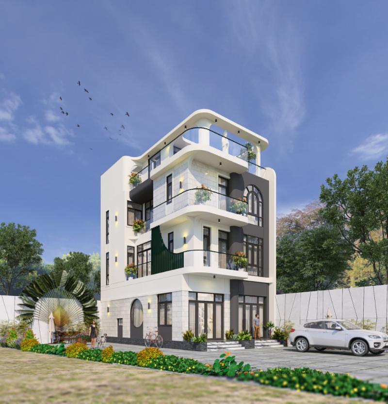 Mẫu nhà 3 tầng đẹp có thêm tầng tum giúp tăng thêm diện tích sinh hoạt