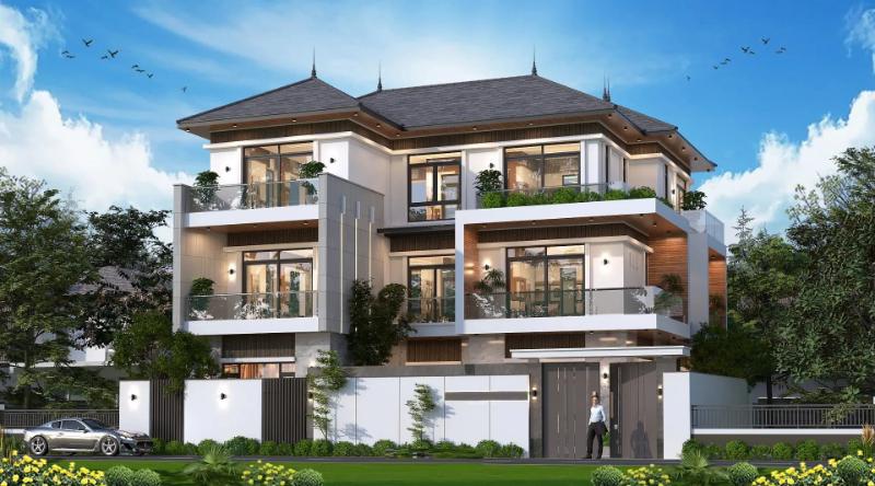 Mẫu nhà 3 tầng đẹp mái Nhật có độ dốc vừa phải và khả năng chống nóng cực tốt 