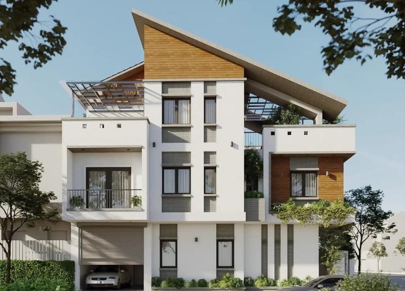 Mẫu nhà 3 tầng đẹp mái lệch phù hợp với những gia chủ có cá tính mạnh mẽ