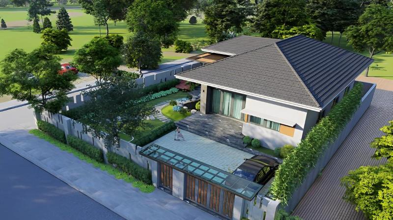 Mẫu nhà cấp 4 hình chữ L tiện nghi với đầy đủ công năng