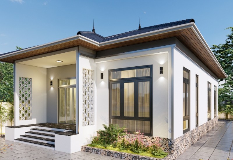 Mẫu thiết kế mặt tiền nhà cấp 4 đơn giản có gác lửng