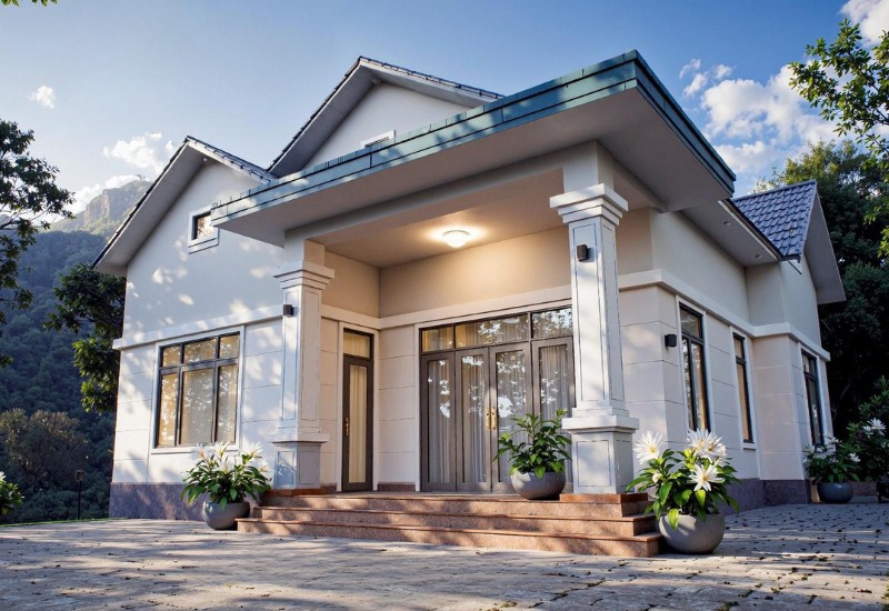 Thiết kế nhà cấp 4 ở nông thôn rộng rãi với sân vườn