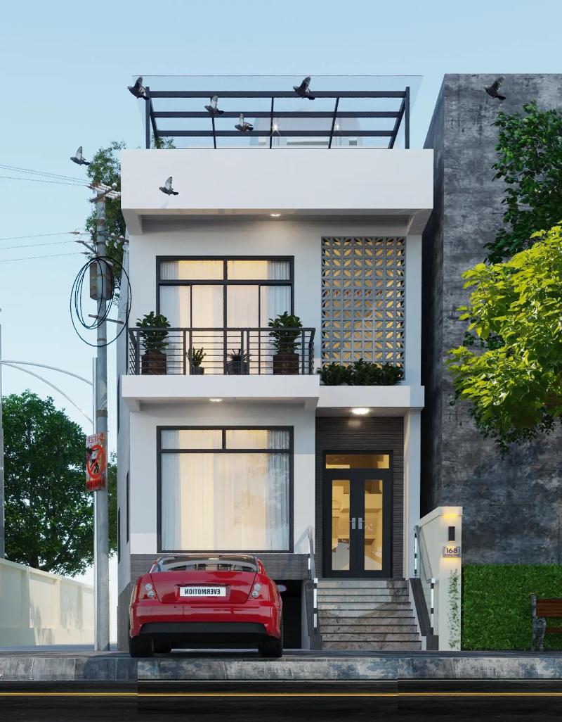 Mẫu nhà có tầng hầm chìm ở phố có sự trẻ trung, năng động, khỏe khoắn