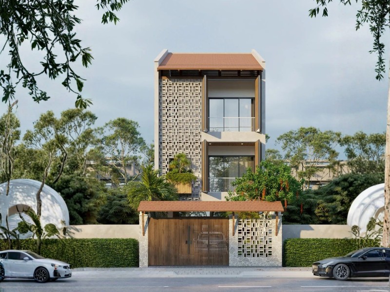 Chất liệu kính được tận dụng hiệu quả trong thiết kế nhà ống