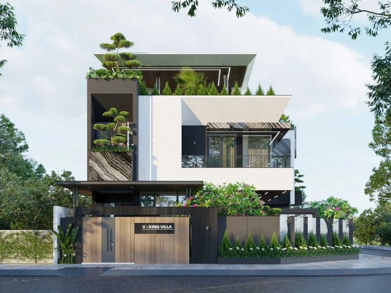 Kết hợp đa dạng chất liệu cao cấp trong thiết kế biệt thự