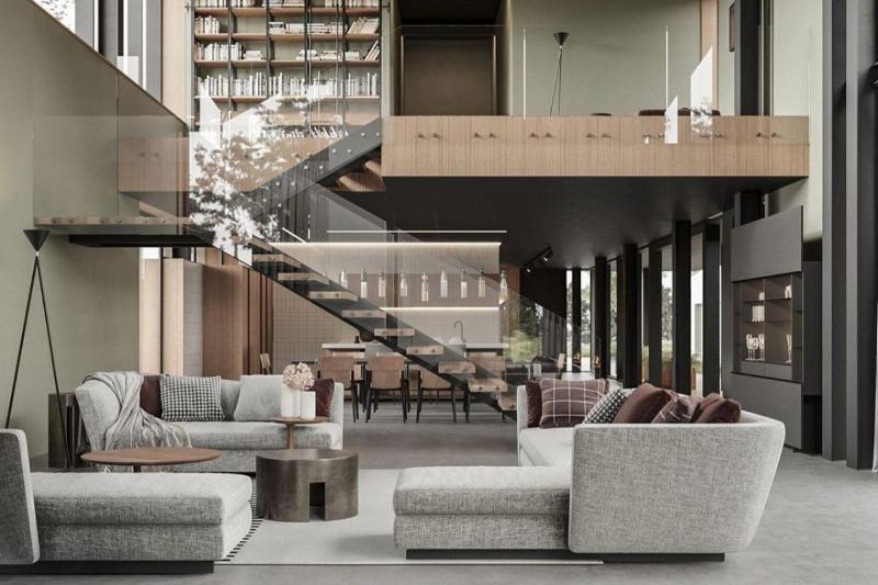 Mẫu thiết kế nhà ống 3 tầng có gác lửng làm phòng làm việc hiện đại