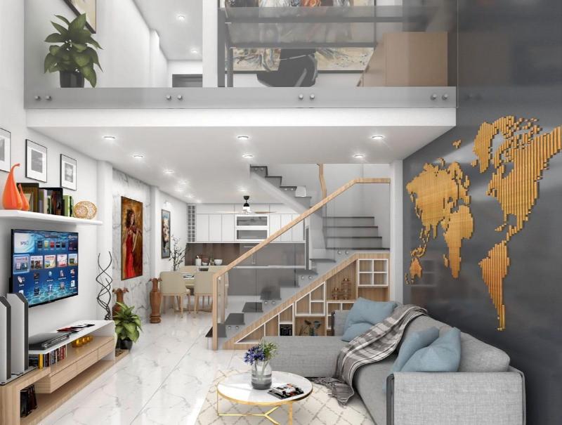 Mẫu nhà ống 3 tầng có gác lửng đẹp làm phòng làm việc