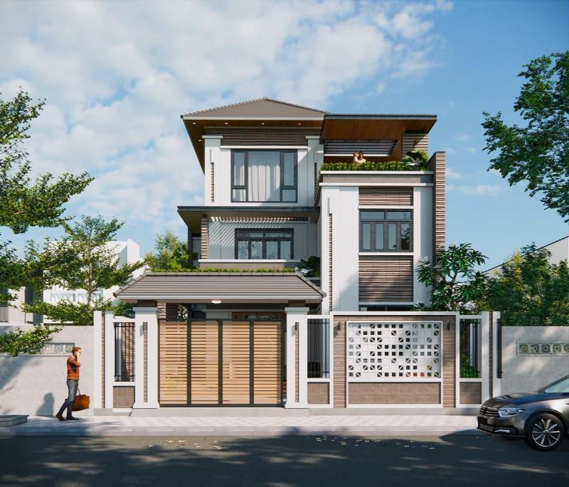 Thiết kế nhà ống mái Thái 3 tầng có gác lửng rất phù hợp với khí hậu nước ta