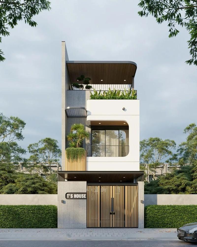 Mẫu thiết kế nhà ống 3 tầng kết hợp với mái bằng khỏe khoắn