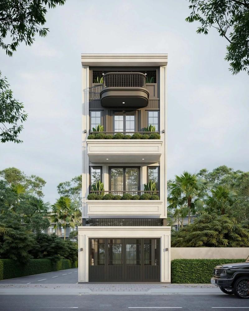 Trang trí mặt tiền nhà ấn tượng, nổi bật với hệ thống đèn chiếu sáng