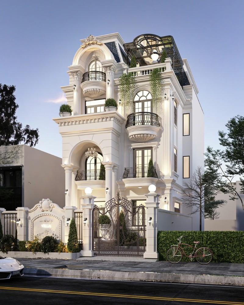 Thức cột đối xứng được trang trí nổi bật ở khu vực mặt tiền