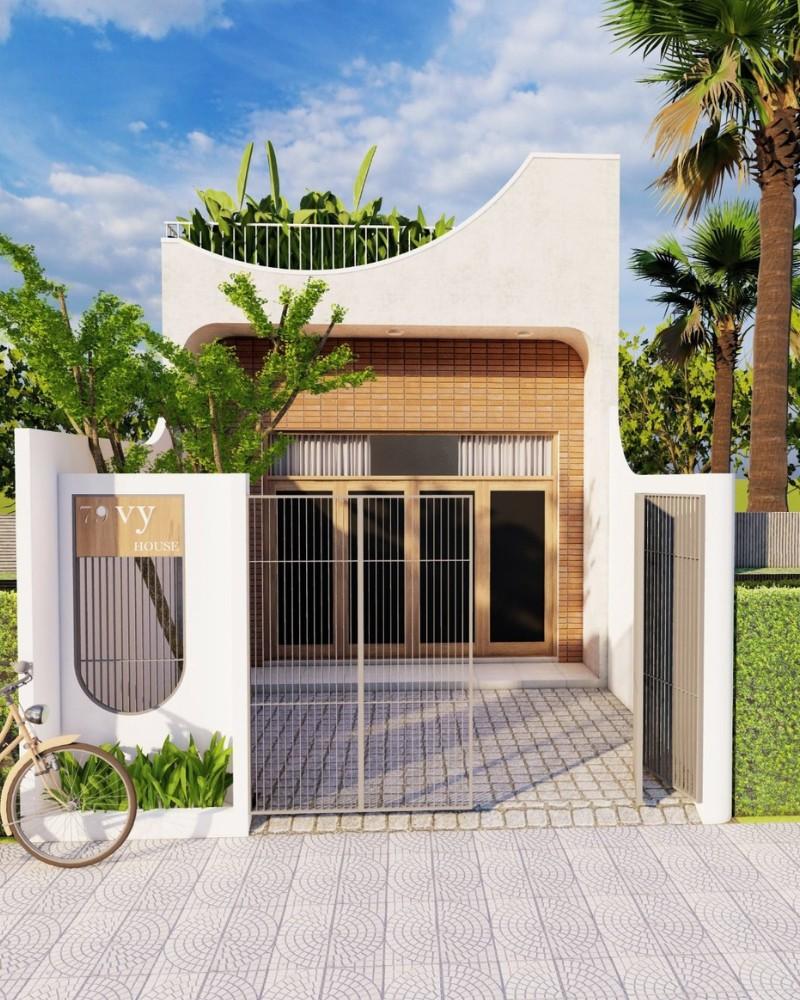 Mẫu nhà ống đẹp dạng cấp 4 có sân vườn trước nhà