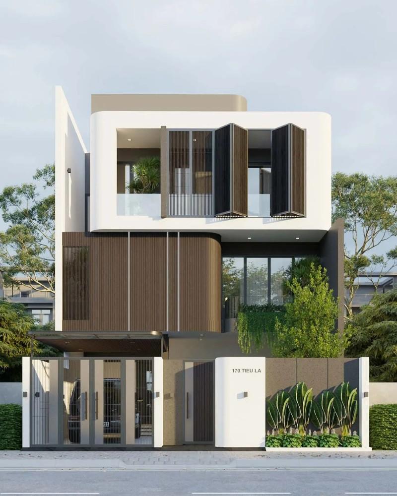 Mẫu thiết kế nhà ống ngang 7m với các hình khối phá cách