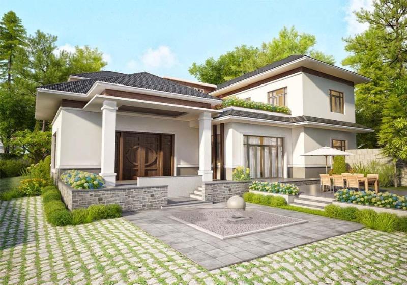 Mẫu thiết kế nhà vườn đẹp ở nông thôn tone màu sáng