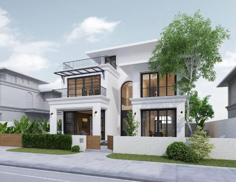 Mẫu nhà vuông 2 tầng mái bằng diện tích 80m2 đơn giản