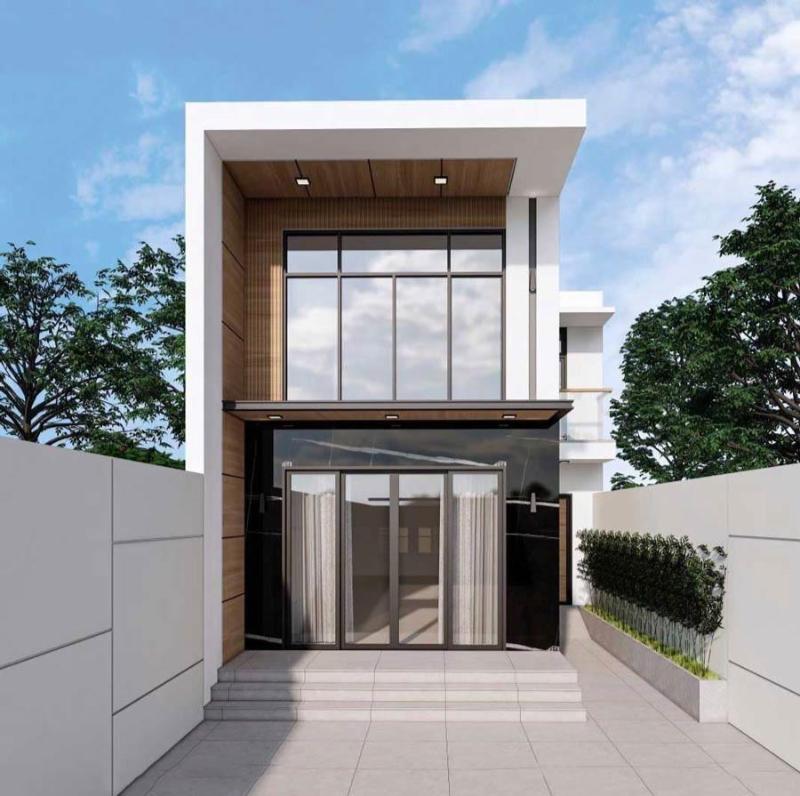 Mẫu nhà 1 trệt 1 lửng 75m2 sử dụng tường đá hoạt tiết, lưu thông khí tốt