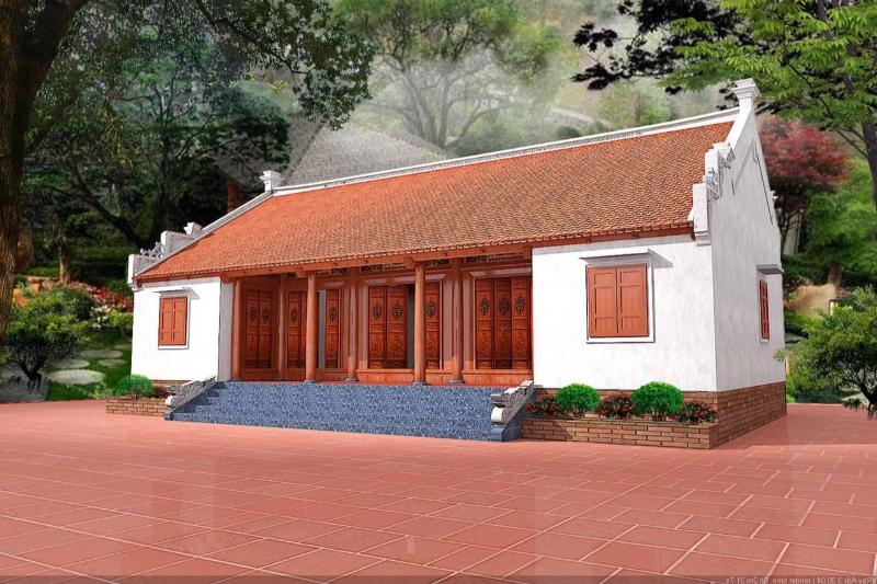 Mẫu nhà ngói đỏ ba gian 2 chái với tone màu tươi sáng, nhẹ nhàng và thanh lịch