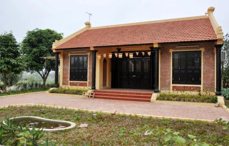 Mẫu nhà ba gian 2 chái mái ngói đỏ hiện đại