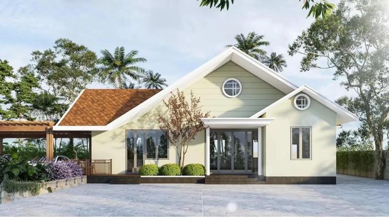 Mẫu thiết kế nhà cấp 4 mái Thái 2 phòng ngủ kinh phí 200 triệu đẹp