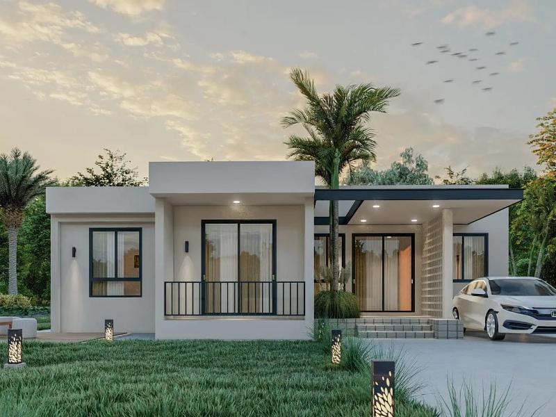 Mẫu nhà cấp 4 mái bằng 2 phòng ngủ 200 triệu tối giản