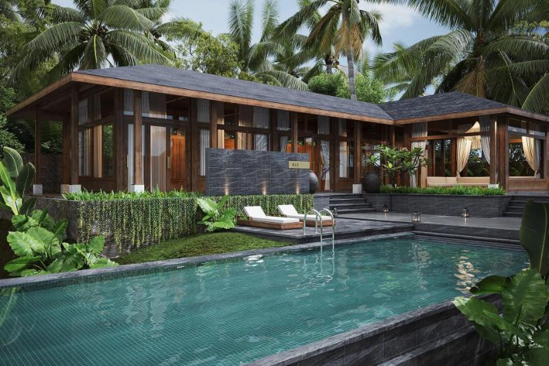 Mẫu thiết kế nhà cấp 4 chữ L 3 phòng ngủ có bể bơi phong cách hiện đại