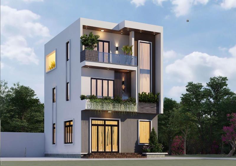Mẫu thiết kế nhà 3 tầng mái bằng được thiết kế ban công rộng thoáng