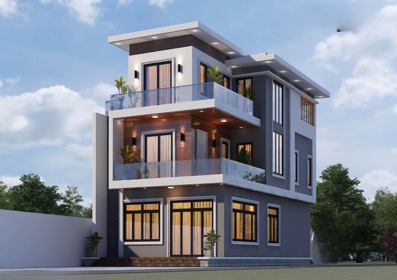 Mẫu nhà mái bằng 3 tầng thiết kế trần nhà cách điệu , tạo điểm nhấn cho công trình