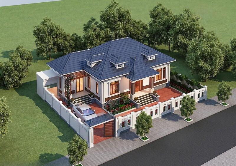 Nhà mái Nhật 3 phòng ngủ với các hình khối kiến trúc rõ ràng, dễ bố trí công năng bên trong