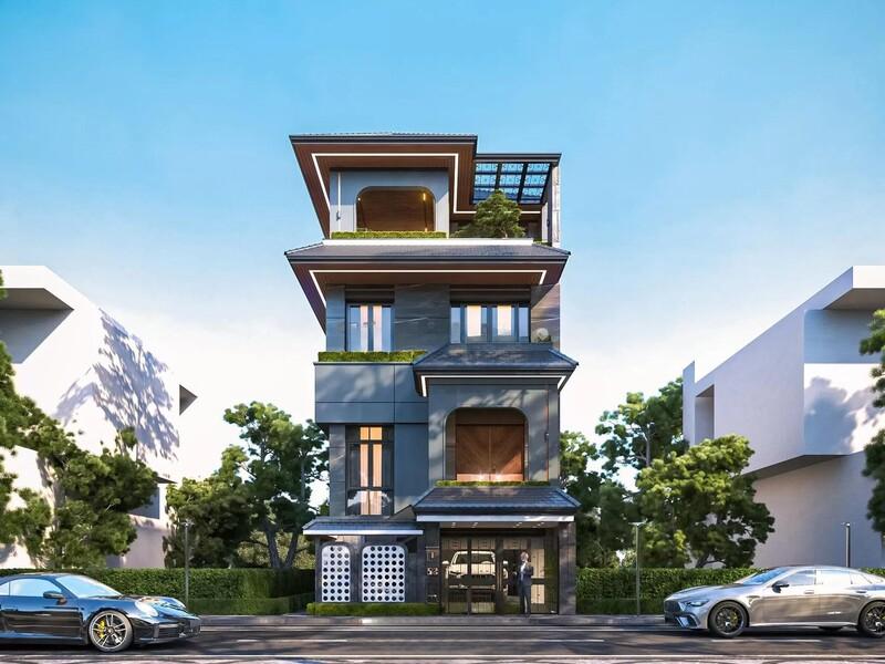 Nhà mái Nhật phong cách hiện đại với cấu trúc gọn gàng và vuông vắn