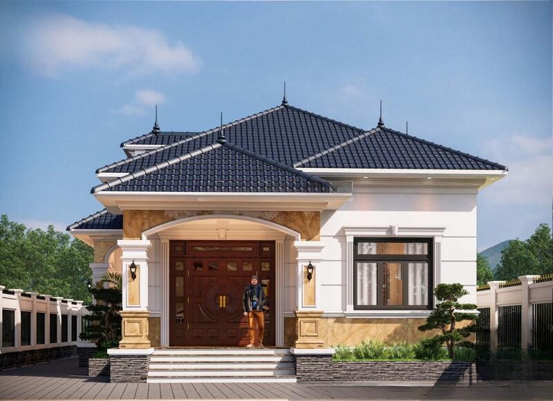 Mẫu nhà mái Nhật tân cổ điển với kiến trúc cân đối cùng mặt tiền có điểm nhấn rõ ràng