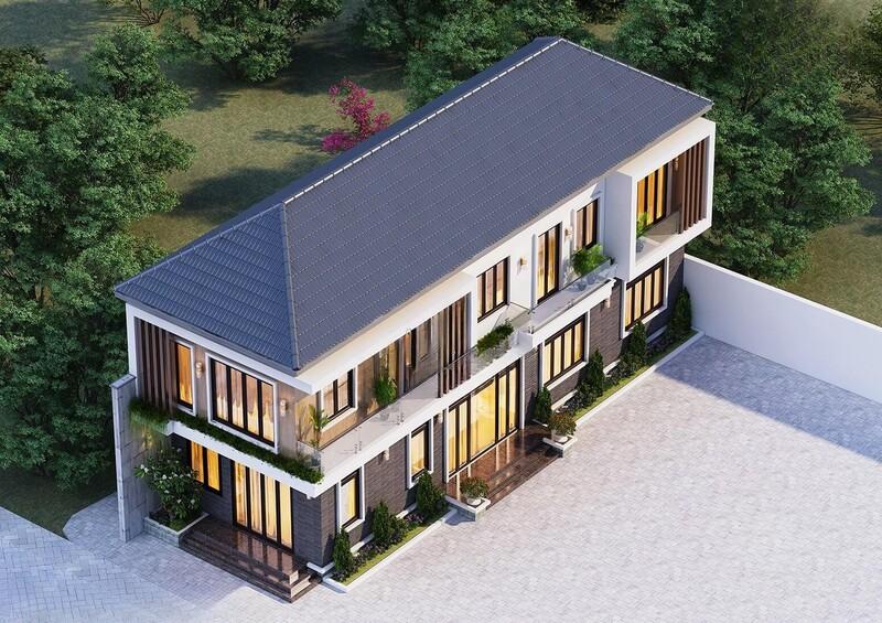 Mẫu nhà mái ống mái Nhật với giếng trời đặt giữa nhà giúp lấy sáng và lưu thông không khí