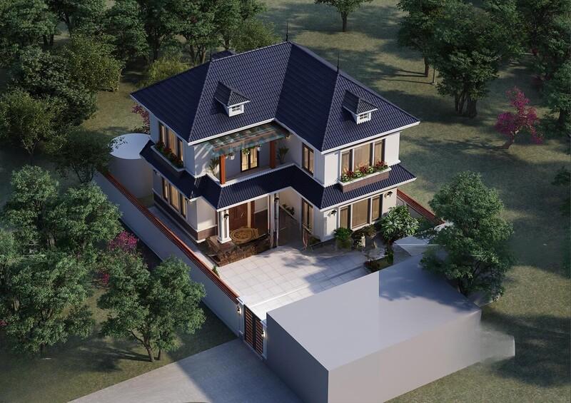 Nhà mái Nhật kiểu chữ L giúp mở rộng mặt tiền và khoảng sân trong nhà