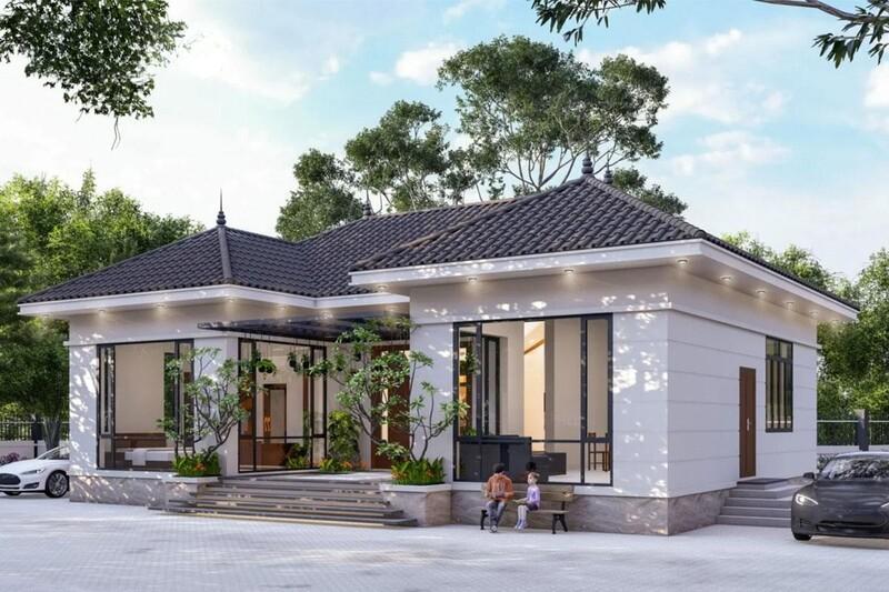 Mẫu thiết kế nhà mái Nhật chữ U với bố cục bao quanh trung tâm, tăng khả năng lấy sáng