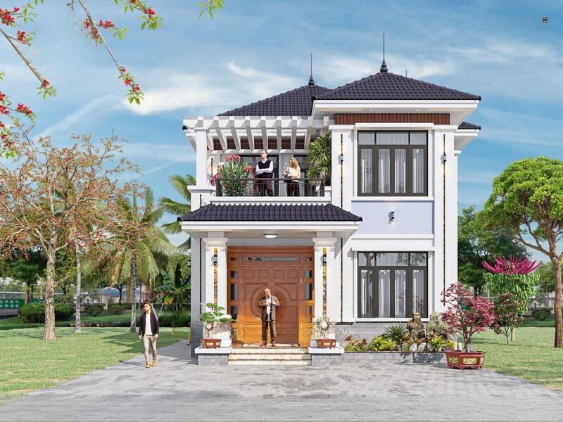 Mẫu nhà mái Nhật với các hình khối rõ nét, kết hợp mái Nhật tạo chiều sâu cho công trình