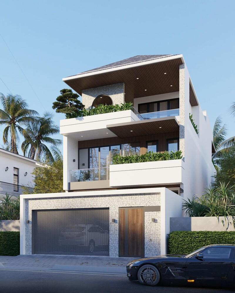 Mẫu nhà mái Nhật 3 tầng tận dụng chiều cao nhưng vẫn giữ được nét mềm mại