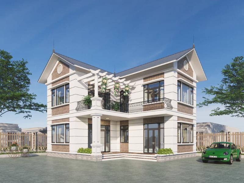 Mẫu nhà mái Thái chữ L sẽ tận dụng khoảng đất trống làm sân vườn hoặc gara để xe