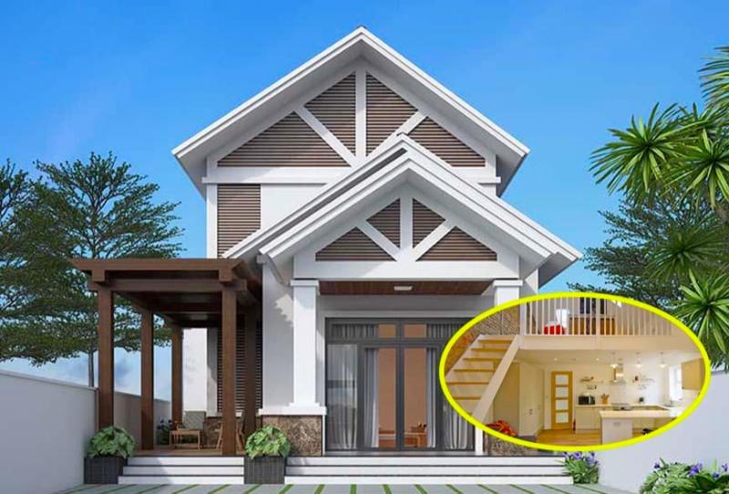 Mẫu nhà cấp 4 dạng ống có thêm gác lửng làm phòng thờ