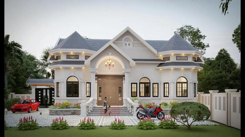 Mẫu nhà vườn cấp 4 thường sử dụng hệ mái Thái hoặc mái Mansard