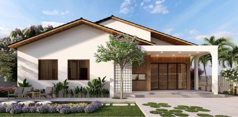 Mẫu thiết kế nhà vườn cấp 4 2 phòng ngủ có diện tích vừa phải