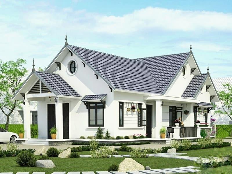 Mẫu nhà cấp 4 sân vườn mái Thái có độ bền cao, thích ứng với nhiều kiểu khí hậu