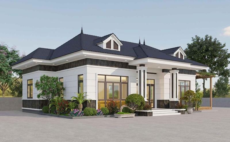 Mẫu nhà vườn cấp 4 mái tôn có thiết kế đơn giản nhưng vẫn đảm bảo đầy đủ tiện nghi