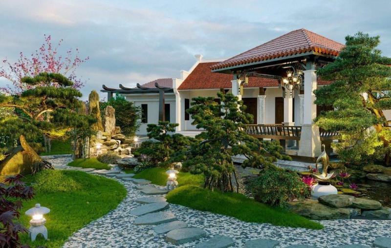 Bố trí không gian sân vườn với những tiện nghi quen thuộc