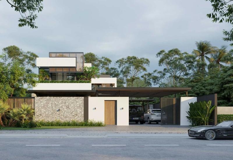 Kiến trúc biệt thự 2 tầng độc đáo được trang trí với gỗ nâu sang trọng