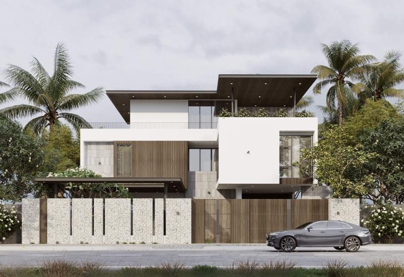 Mẫu thiết kế biệt thự hiện đại sẽ kết hợp đa dạng chất liệu để trang trí mặt tiền nhà